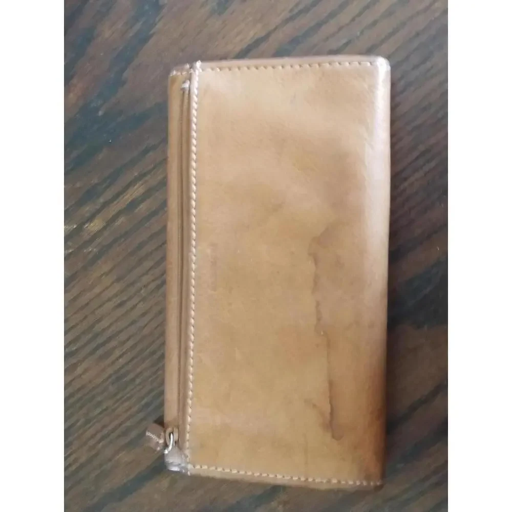 Y2K vintage fossil brown leather tri fold wallet‎